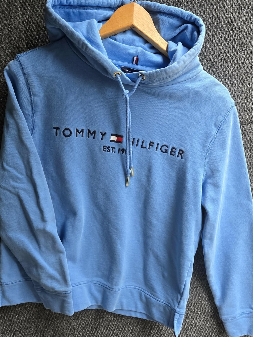 Tommy Hilfiger Sky Blue Crewneck Hoodie with Embroidered Logo